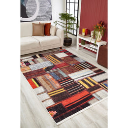 Patchwork Style Rug|Housewarming Area Rug|Colorful Machine-Washable Non-Slip Rug|Farmhouse Washable Carpet|Multi-Purpose Anti-Slip Carpet