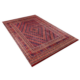 Red Ethnic Rug|Oriental Washable Carpet|Decorative Area Rug|Farmhouse Style Machine-Washable Non-Slip Rug|Multi-Purpose Anti-Slip Carpet