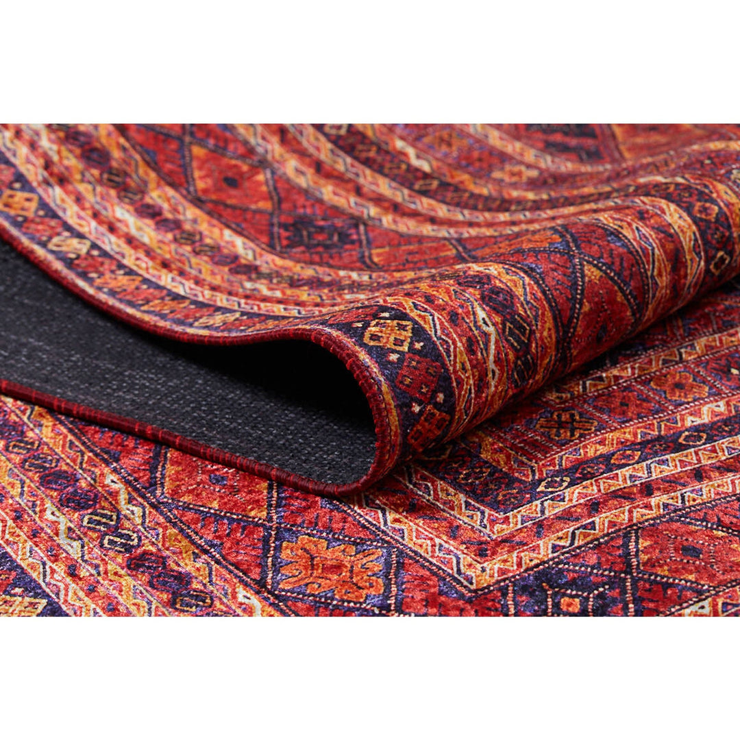 Red Ethnic Rug|Oriental Washable Carpet|Decorative Area Rug|Farmhouse Style Machine-Washable Non-Slip Rug|Multi-Purpose Anti-Slip Carpet