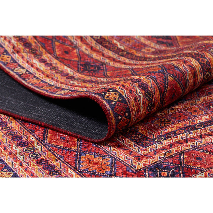 Red Ethnic Rug|Oriental Washable Carpet|Decorative Area Rug|Farmhouse Style Machine-Washable Non-Slip Rug|Multi-Purpose Anti-Slip Carpet
