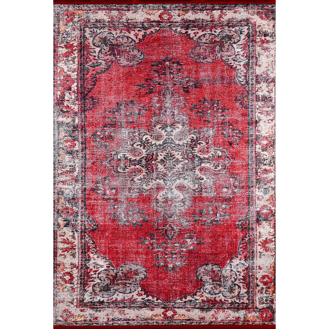 Vintage Style Rug|Ethnic Anatolian Design Washable Carpet|Machine-Washable Non-Slip Rug|Rustic Worn Looking Multi-Purpose Anti-Slip Carpet