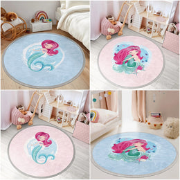 Mermaid Round Rug|Non-Slip Round Carpet|Fringed Kid Room Circle Carpet|Colorful Area Rug|Girl Home Decor|Mermaid Print Anti-Slip Mat, Carpet