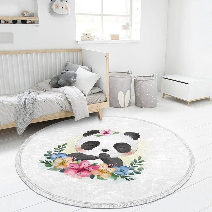 Cute Animal Round Rug|Non-Slip Round Carpet|Fringed Kid Room Circle Carpet|Raccoon Area Rug|Panda Home Decor|Owl, Bear Print Anti-Slip Mat