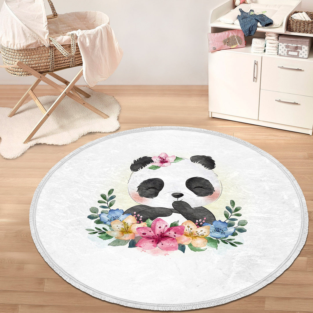 Cute Animal Round Rug|Non-Slip Round Carpet|Fringed Kid Room Circle Carpet|Raccoon Area Rug|Panda Home Decor|Owl, Bear Print Anti-Slip Mat