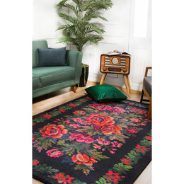 Floral Karabakh Rug|Machine-Washable Non-Slip Rug|Farmhouse Flower Pattern Washable Carpet|Decorative Area Rug|Multi-Purpose Anti-Slip Rug
