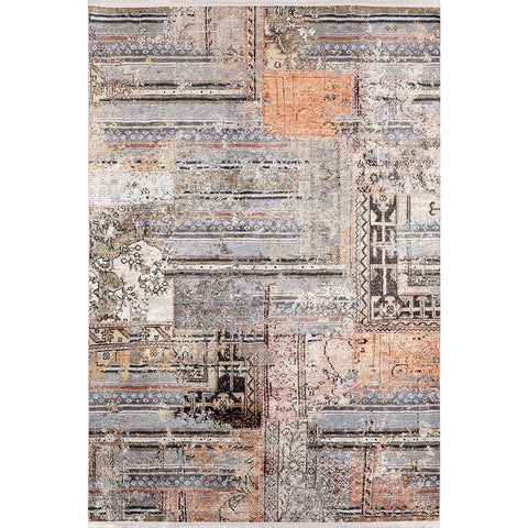 Patchwork Style Rug|Machine-Washable Non-Slip Rug|Ethnic Gray Orange Washable Carpet|Decorative Area Rug|Multi-Purpose Anti-Slip Carpet