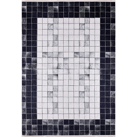 Abstract Design Rug|Machine-Washable Non-Slip Rug|Farmhouse Boho Washable Carpet|Geometric Rug with Squares|Multi-Purpose Anti-Slip Carpet