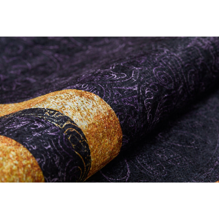 Bordered Purple Rug|Machine-Washable Gold Bordered Non-Slip Rug|Geometric Washable Carpet|Decorative Area Rug|Multi-Purpose Anti-Slip Carpet