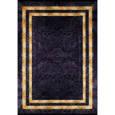 Bordered Purple Rug|Machine-Washable Gold Bordered Non-Slip Rug|Geometric Washable Carpet|Decorative Area Rug|Multi-Purpose Anti-Slip Carpet