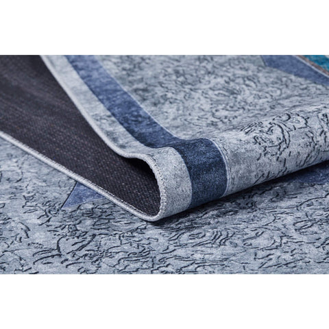 Avantgarde Area Rug|Machine-Washable Non-Slip Rug|Gray Blue Geometric Washable Carpet|Decorative Area Rug|Multi-Purpose Anti-Slip Carpet