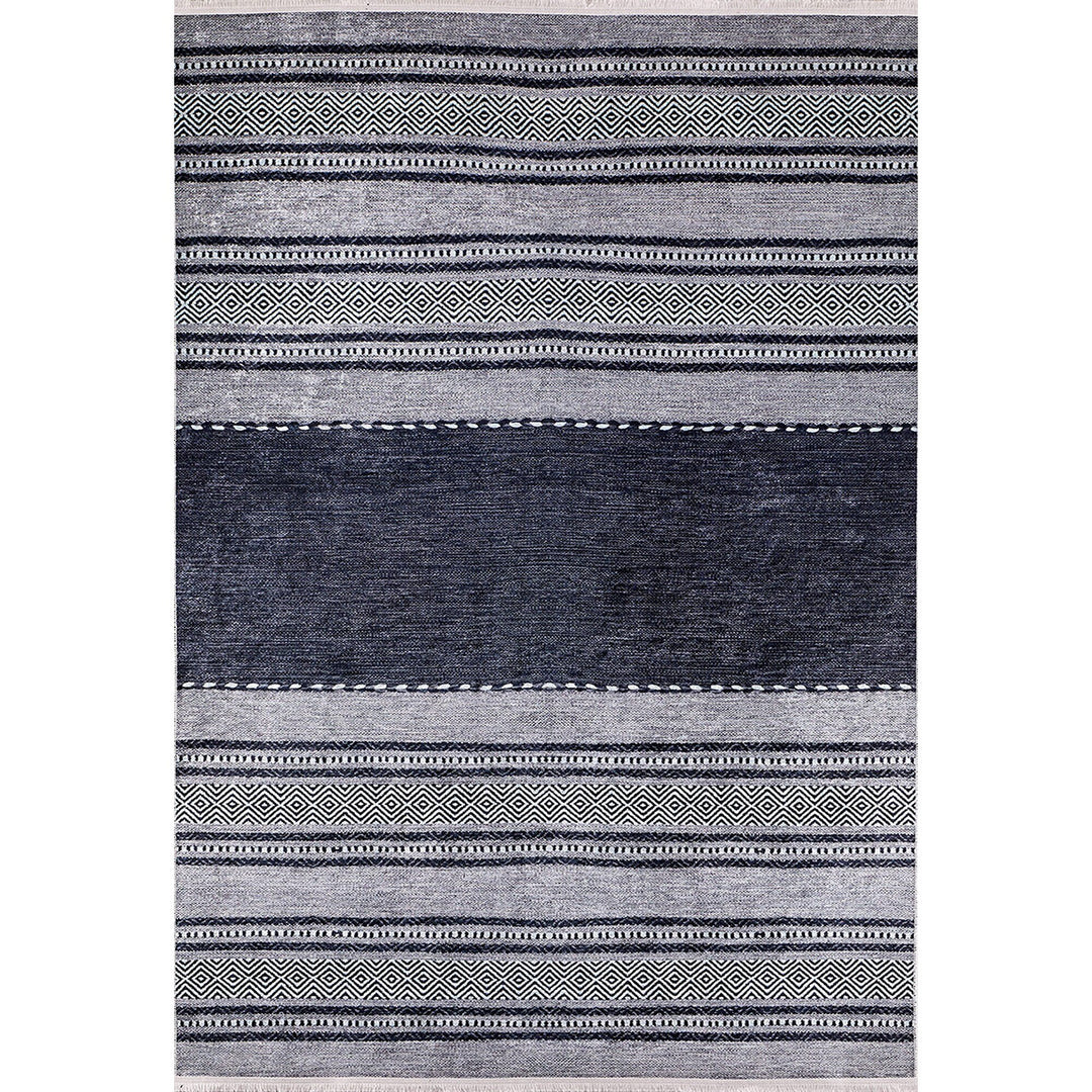 Striped IKAT Rug|Geometric Black Gray Rug|Modern Non-Slip Carpet|Farmhouse Washable Carpet|Decorative Area Rug|Multi-Purpose Anti-Slip Rug