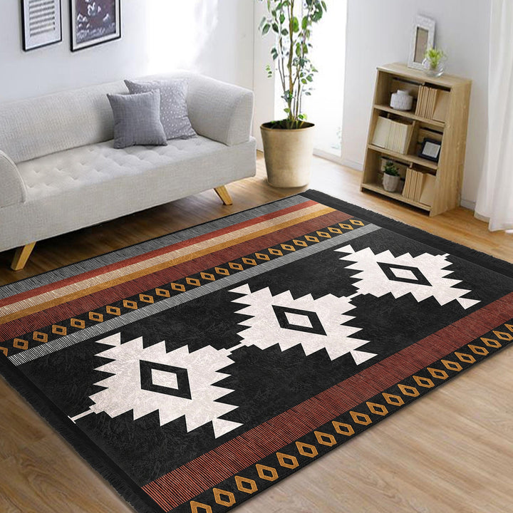 Rug Design Carpet|Southwestern Rug|Rustic Pattern Machine-Washable Non-Slip Rug|Aztec Print Fringed Anti-Slip Carpet|Ethnic Geometric Decor