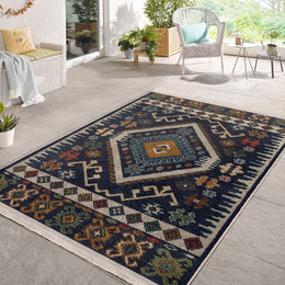 Kilim Pattern Rug|Machine-Washable Fringed Non-Slip Rug|Ethnic Design Farmhouse Carpet|Traditional Multi-Purpose Anti-Slip Geometric Carpet