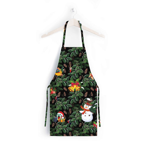 Christmas Apron|Xmas Deer Cooking Smock with Adjustable Neck and Waist Strap|Snowman and Xmas Bell Winter Kitchen Pinafore Gift For Him/Her