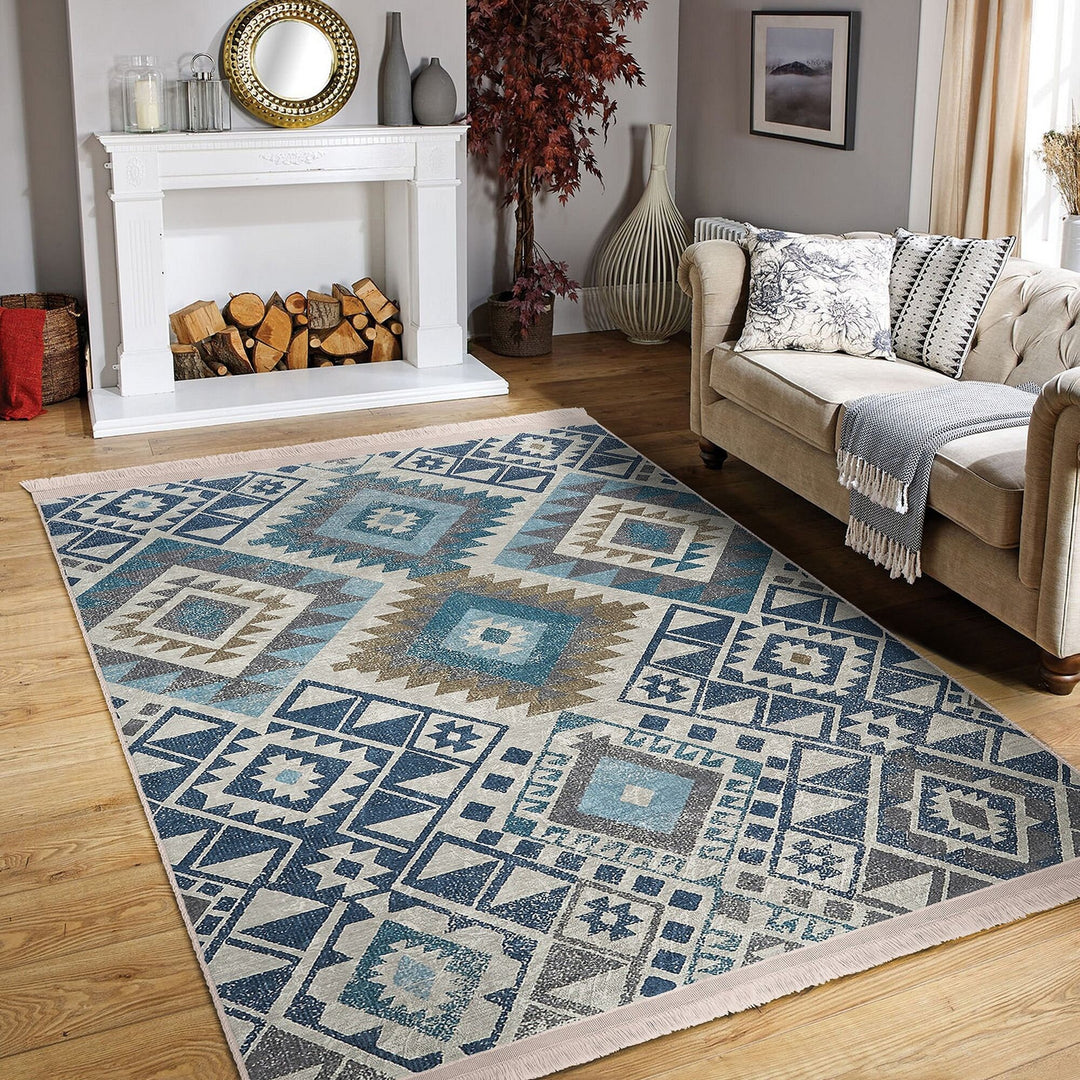 Rug Design Carpet|Aztec Print Fringed Anti-Slip Carpet|Southwestern Rug|Rustic Pattern Machine-Washable Non-Slip Rug|Ethnic Geometric Decor
