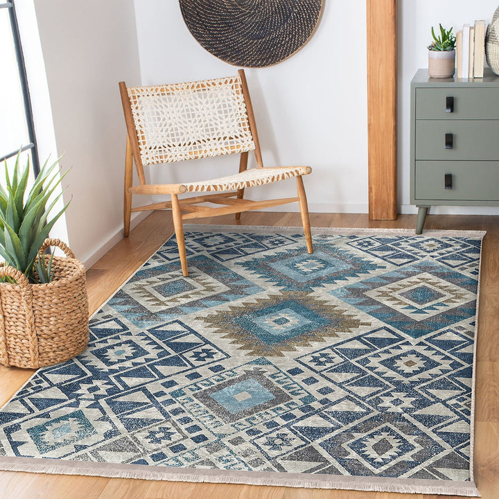 Rug Design Carpet|Aztec Print Fringed Anti-Slip Carpet|Southwestern Rug|Rustic Pattern Machine-Washable Non-Slip Rug|Ethnic Geometric Decor