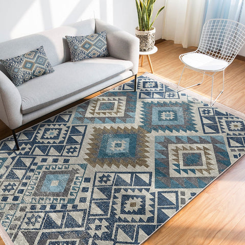 Rug Design Carpet|Aztec Print Fringed Anti-Slip Carpet|Southwestern Rug|Rustic Pattern Machine-Washable Non-Slip Rug|Ethnic Geometric Decor