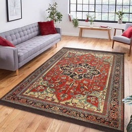 Traditional Area Rug|Rustic Design Farmhouse Carpet|Machine-Washable Fringed Non-Slip Rug|Ethnic Multi-Purpose Anti-Slip Geometric Carpet