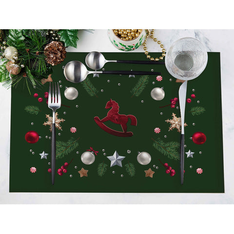 Set of 4 Xmas Placemat|Winter Trend Table Mat|Xmas Bell Dining Underplate|Christmas Home Decor|Pine Cone Print Rectangle Winter Coaster Set