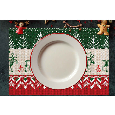 Set of 4 Xmas Placemat|Winter Trend Table Mat|Plaid Xmas Deer Dining Underplate|Christmas Home Decor|Pixel Art Rectangle Winter Coaster Set