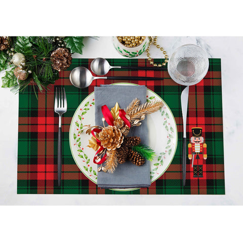 Set of 4 Xmas Placemat|Winter Trend Table Mat|Plaid Nutcracker Dining Underplate|Xmas Table Decor|Pixel Art Rectangle Winter Coaster Set