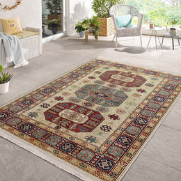 Ottoman Style Rug|Rustic Design Farmhouse Carpet|Machine-Washable Fringed Non-Slip Rug|Ethnic Multi-Purpose Anti-Slip Geometric Carpet