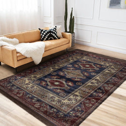 Oushak Pattern Rug|Ethnic Design Farmhouse Carpet|Machine-Washable Fringed Non-Slip Rug|Multi-Purpose Anti-Slip Rustic Anatolian Carpet