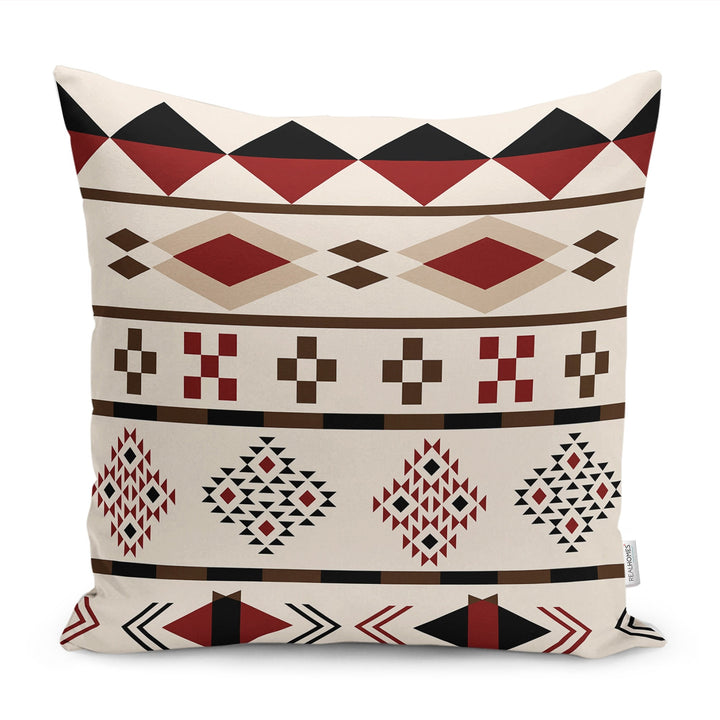 Rug Design Pillow Cover|Terracotta Southwestern Cushion Case|Aztec Home Decor|Ethnic Farmhouse Cushion Cover|Decorative Geometric Pillowtop