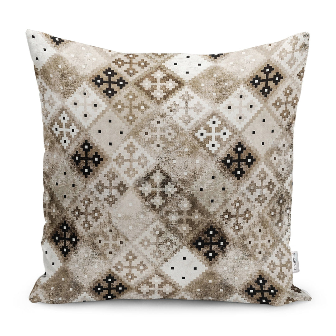 Rug Design Pillow Cover|Decorative Geometric Pillowtop|Southwestern Cushion Case|Aztec Home Decor|Ethnic Farmhouse Outdoor Cushion Cover