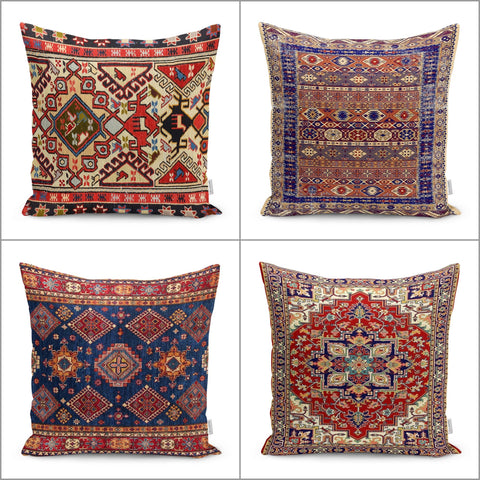 Kilim Pattern Pillow Cover|Rug Design Cushion Case|Vintage Looking Pillow Case|Ethnic Home Decor|Farmhouse Style Geometric Outdoor Pillowtop