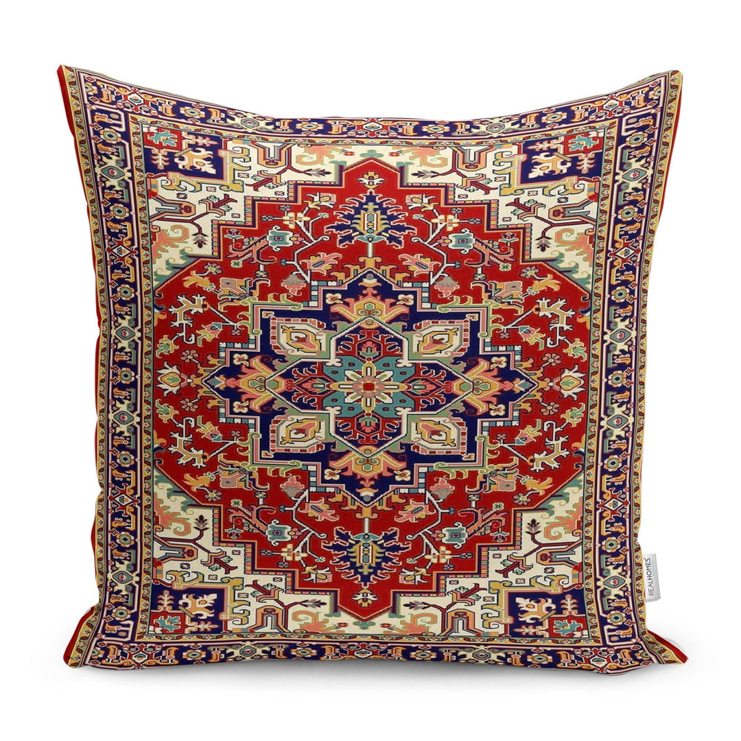 Kilim Pattern Pillow Cover|Rug Design Cushion Case|Vintage Looking Pillow Case|Ethnic Home Decor|Farmhouse Style Geometric Outdoor Pillowtop