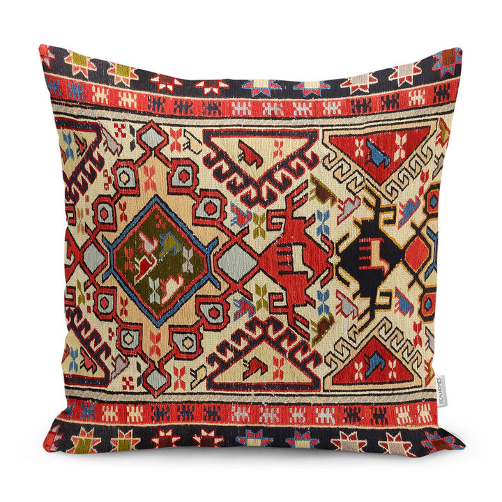 Kilim Pattern Pillow Cover|Rug Design Cushion Case|Vintage Looking Pillow Case|Ethnic Home Decor|Farmhouse Style Geometric Outdoor Pillowtop