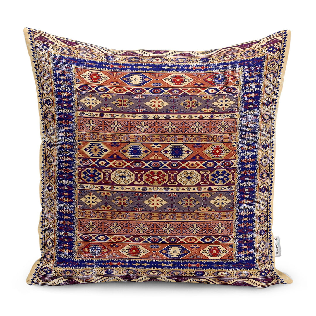 Kilim Pattern Pillow Cover|Rug Design Cushion Case|Vintage Looking Pillow Case|Ethnic Home Decor|Farmhouse Style Geometric Outdoor Pillowtop
