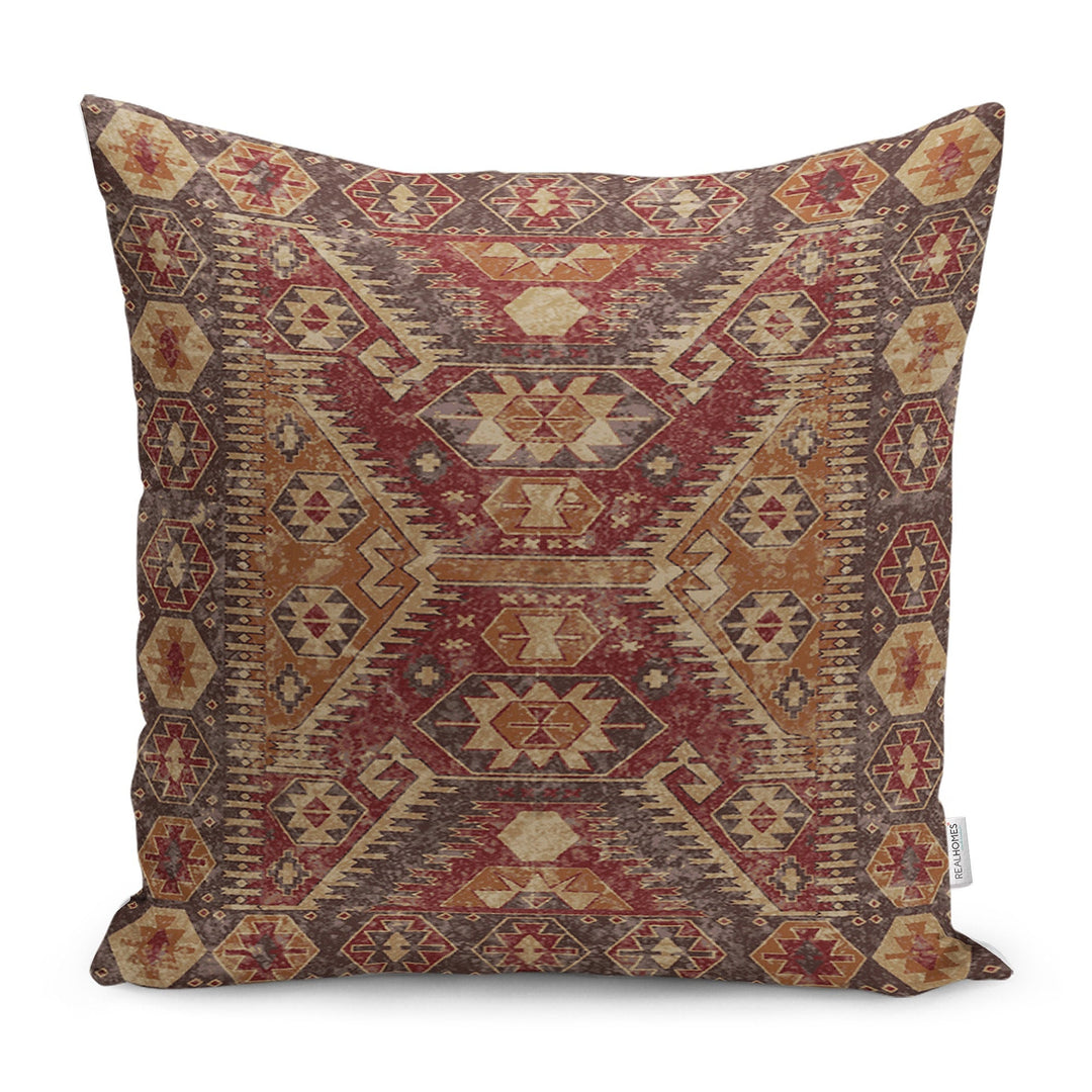 Kilim Pattern Pillow Cover|Rug Design Cushion Case|Worn Looking Pillow Case|Ethnic Home Decor|Farmhouse Style Geometric Throw Pillowtop