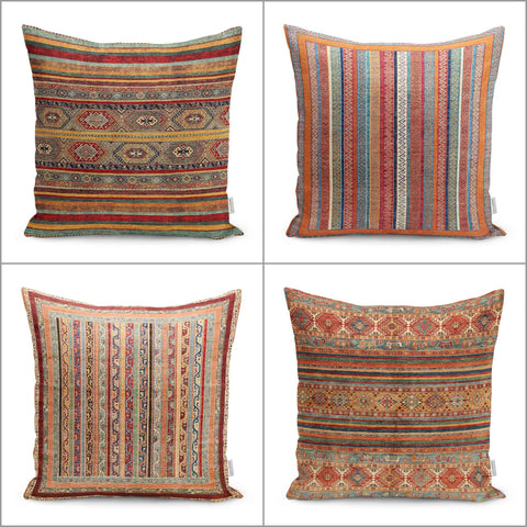 Kilim Pattern Pillow Cover|Rug Design Cushion Case|Ethnic Home Decor|Ottoman Pillow Case|Farmhouse Style Geometric Outdoor Throw Pillowtop