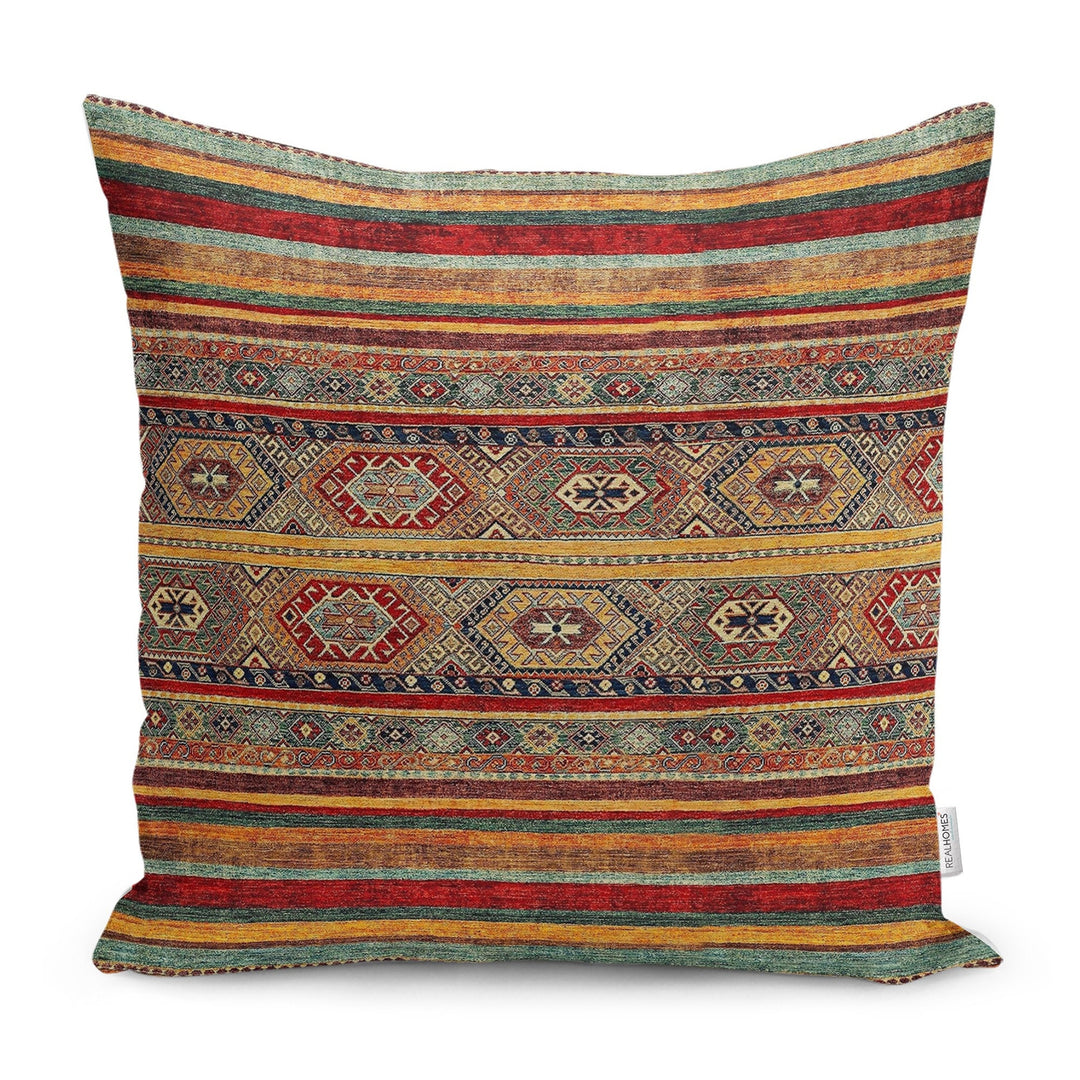Kilim Pattern Pillow Cover|Rug Design Cushion Case|Ethnic Home Decor|Ottoman Pillow Case|Farmhouse Style Geometric Outdoor Throw Pillowtop