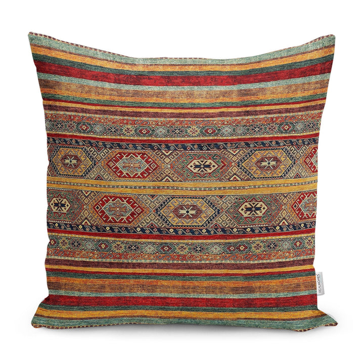 Kilim Pattern Pillow Cover|Rug Design Cushion Case|Ethnic Home Decor|Ottoman Pillow Case|Farmhouse Style Geometric Outdoor Throw Pillowtop