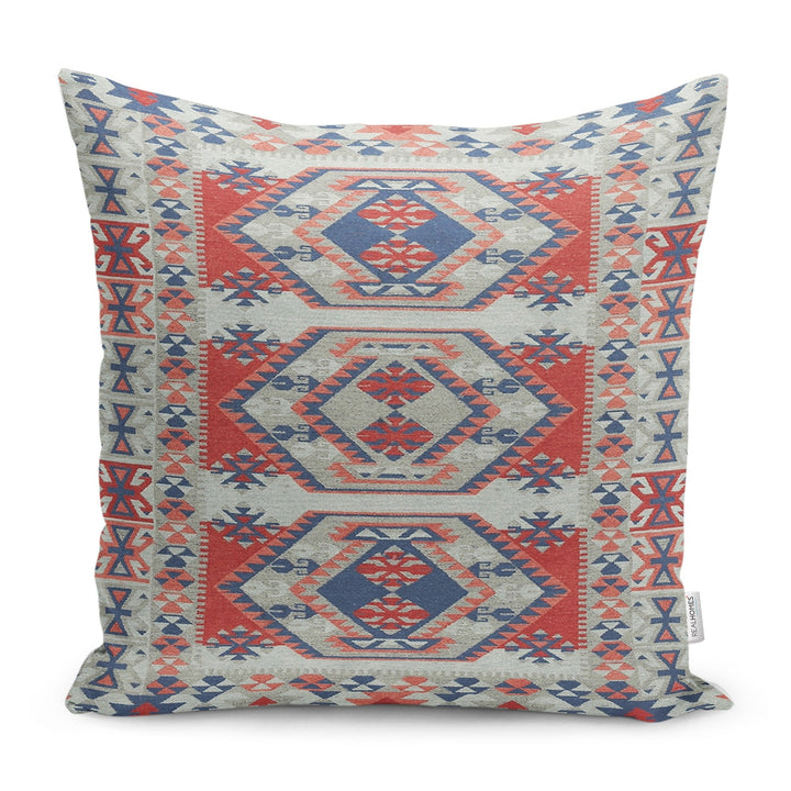Kilim Pattern Pillow Cover|Rug Design Cushion Case|Boho Bedding Pillow|Ethnic Anatolian Home Decor|Farmhouse Geometric Outdoor Pillowtop