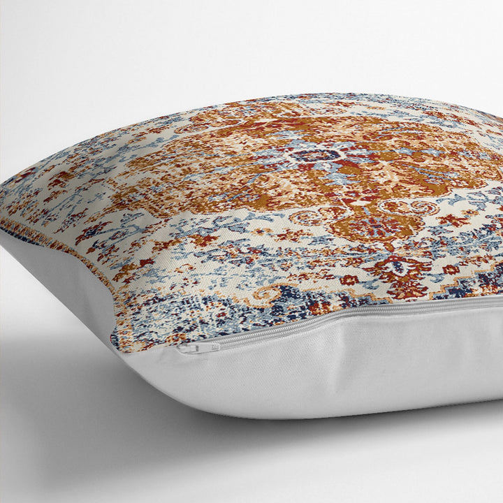 Worn Looking Pillow Case|Kilim Pattern Pillow Cover|Rug Design Cushion Case|Ethnic Home Decor|Farmhouse Style Geometric Outdoor Pillowtop