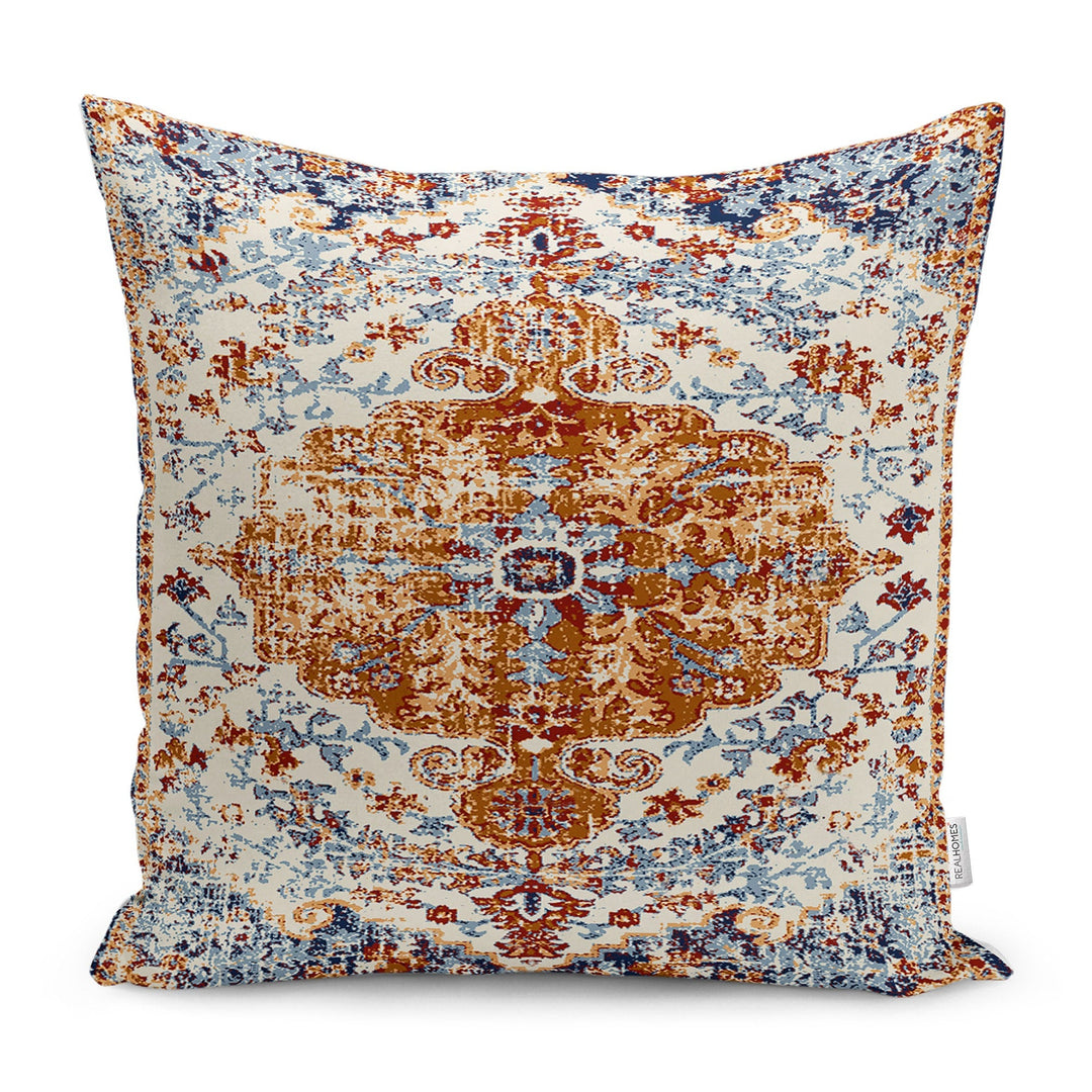 Worn Looking Pillow Case|Kilim Pattern Pillow Cover|Rug Design Cushion Case|Ethnic Home Decor|Farmhouse Style Geometric Outdoor Pillowtop