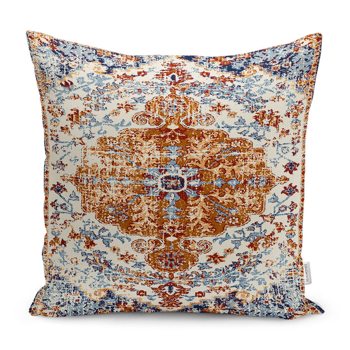 Worn Looking Pillow Case|Kilim Pattern Pillow Cover|Rug Design Cushion Case|Ethnic Home Decor|Farmhouse Style Geometric Outdoor Pillowtop