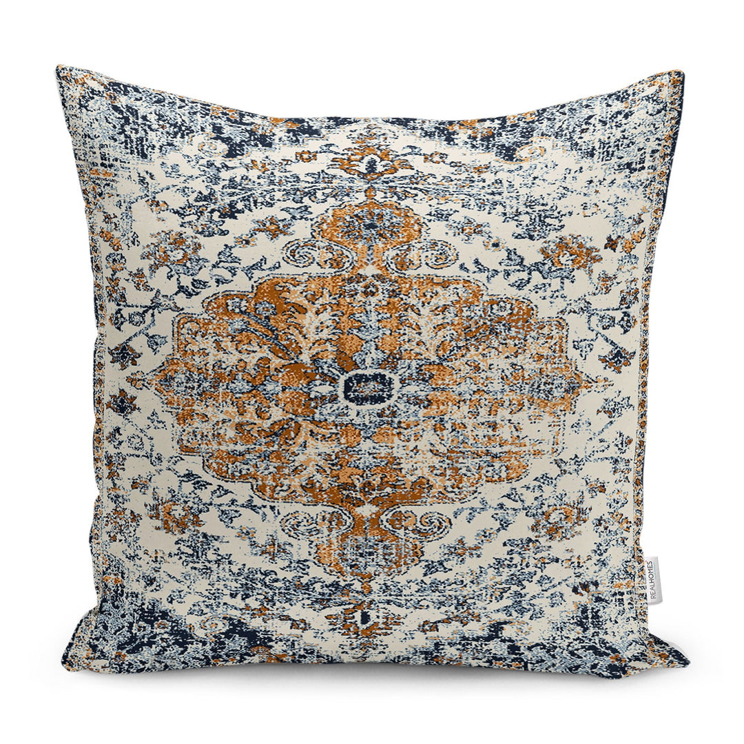 Worn Looking Pillow Case|Kilim Pattern Pillow Cover|Rug Design Cushion Case|Ethnic Home Decor|Farmhouse Style Geometric Outdoor Pillowtop