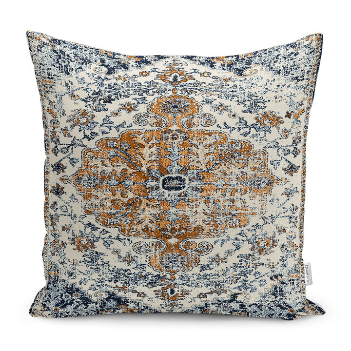 Worn Looking Pillow Case|Kilim Pattern Pillow Cover|Rug Design Cushion Case|Ethnic Home Decor|Farmhouse Style Geometric Outdoor Pillowtop