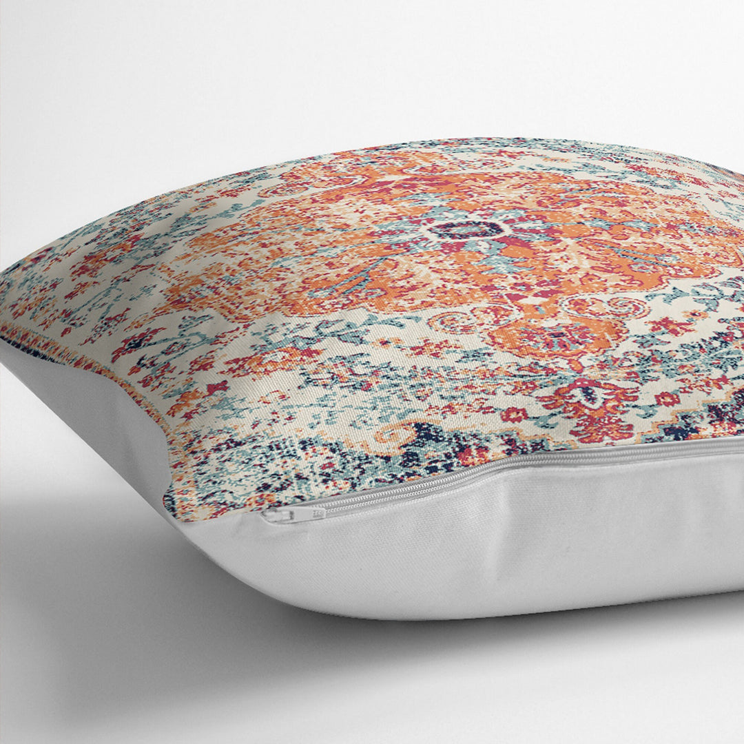 Worn Looking Pillow Case|Kilim Pattern Pillow Cover|Rug Design Cushion Case|Ethnic Home Decor|Farmhouse Style Geometric Outdoor Pillowtop