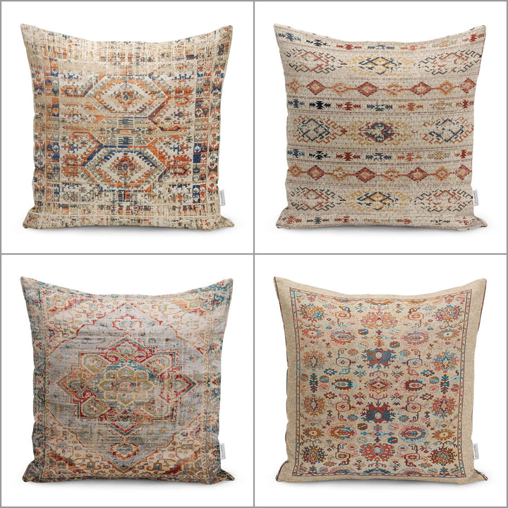 Worn Looking Pillow Case|Kilim Pattern Pillow Cover|Rug Design Cushion Case|Ethnic Home Decor|Anatolian Style Geometric Outdoor Pillowtop