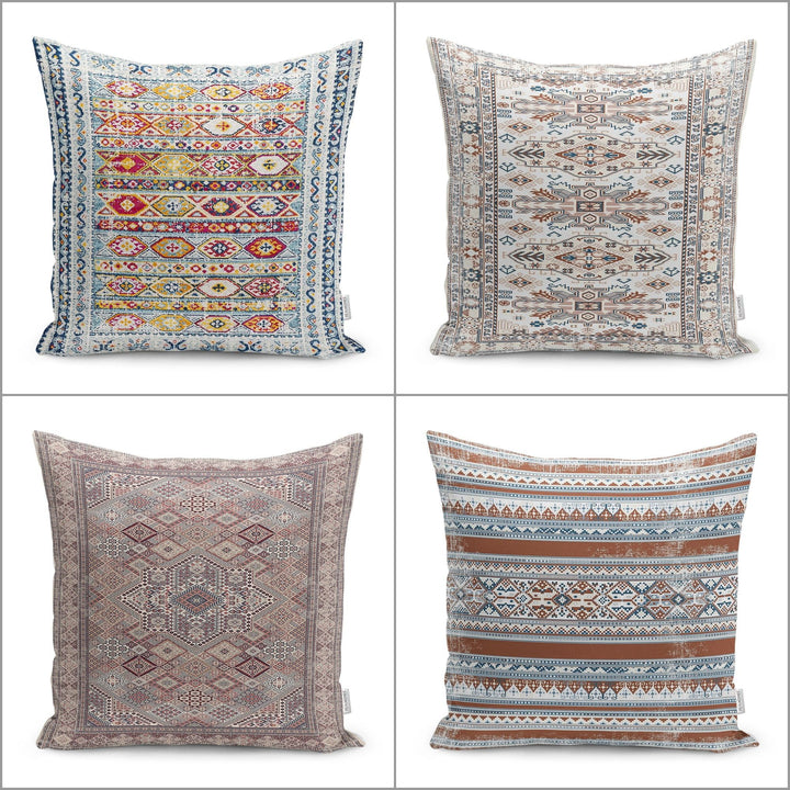 Kilim Pattern Pillow Cover|Rug Design Cushion Case|Traditional Pillow Case|Ethnic Home Decor|Farmhouse Style Geometric Outdoor Pillowtop