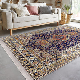 Oushak Pattern Rug|Ethnic Kilim Design Farmhouse Carpet|Machine-Washable Fringed Non-Slip Rug|Multi-Purpose Anti-Slip Vintage Style Carpet