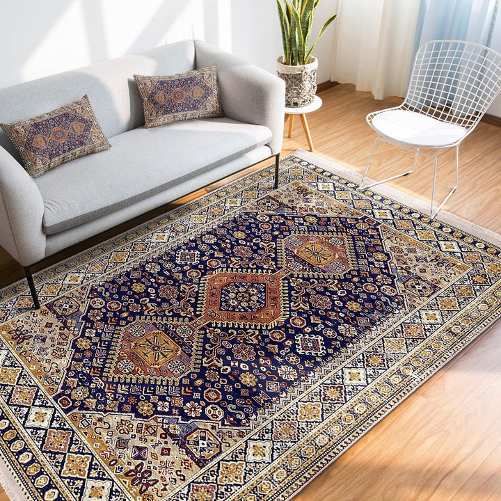 Oushak Pattern Rug|Ethnic Kilim Design Farmhouse Carpet|Machine-Washable Fringed Non-Slip Rug|Multi-Purpose Anti-Slip Vintage Style Carpet