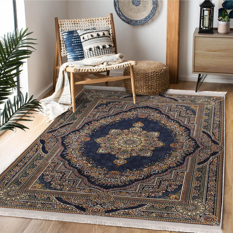 Ottoman Style Rug|Worn Looking Farmhouse Carpet|Machine-Washable Fringed Non-Slip Rug|Ethnic Multi-Purpose Anti-Slip Rustic Geometric Carpet