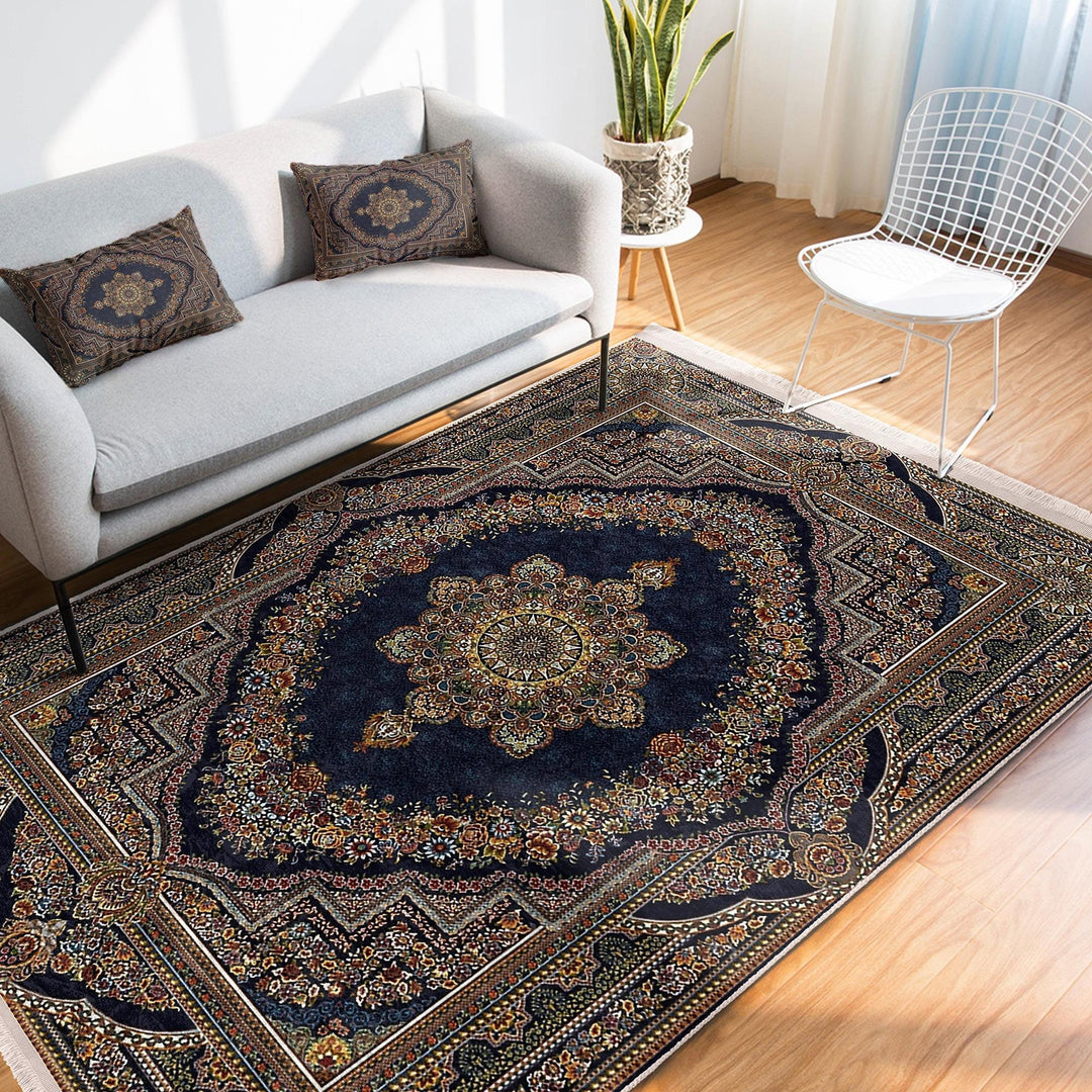 Ottoman Style Rug|Worn Looking Farmhouse Carpet|Machine-Washable Fringed Non-Slip Rug|Ethnic Multi-Purpose Anti-Slip Rustic Geometric Carpet